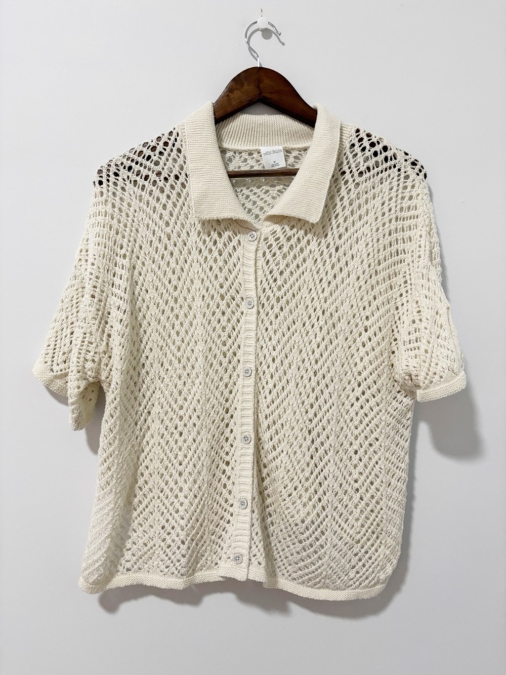 wild fable Open-Knit Button-Front Polo Sweater Cardigan Womens Medium Crochet